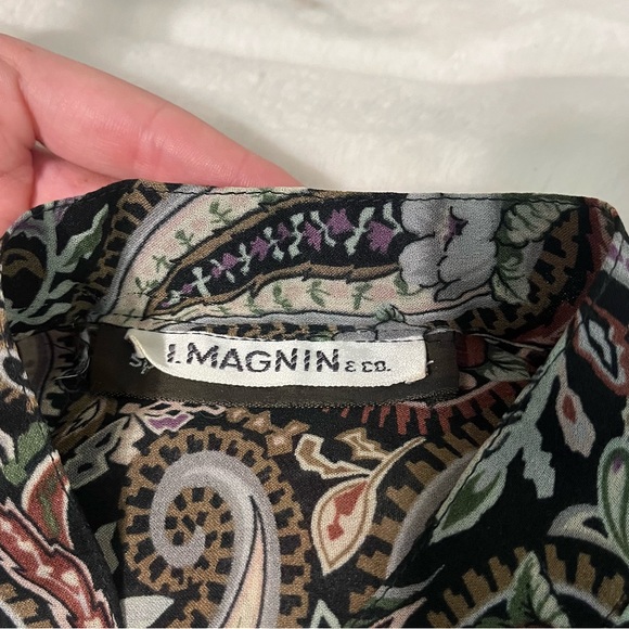 Vintage Sz 6 Brown Multicolor Paisley Maximalist Flowy Office Dressy Blouse - Picture 7 of 10